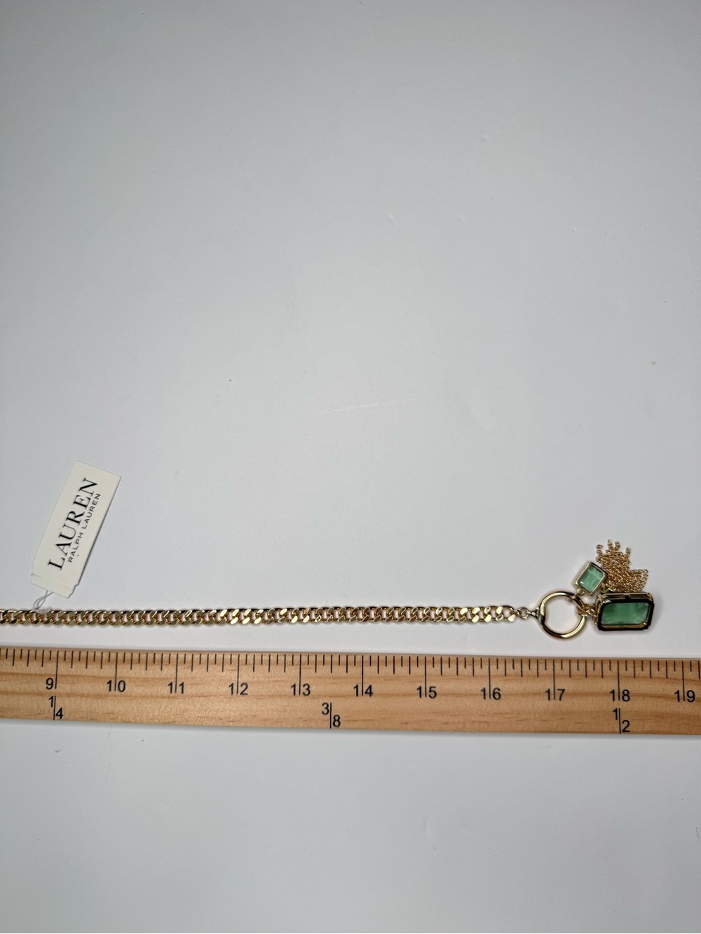 NWT Lauren Ralph Lauren Erinite Green Charm Toggle Necklace Gold Tone 17” - Picture 12 of 15